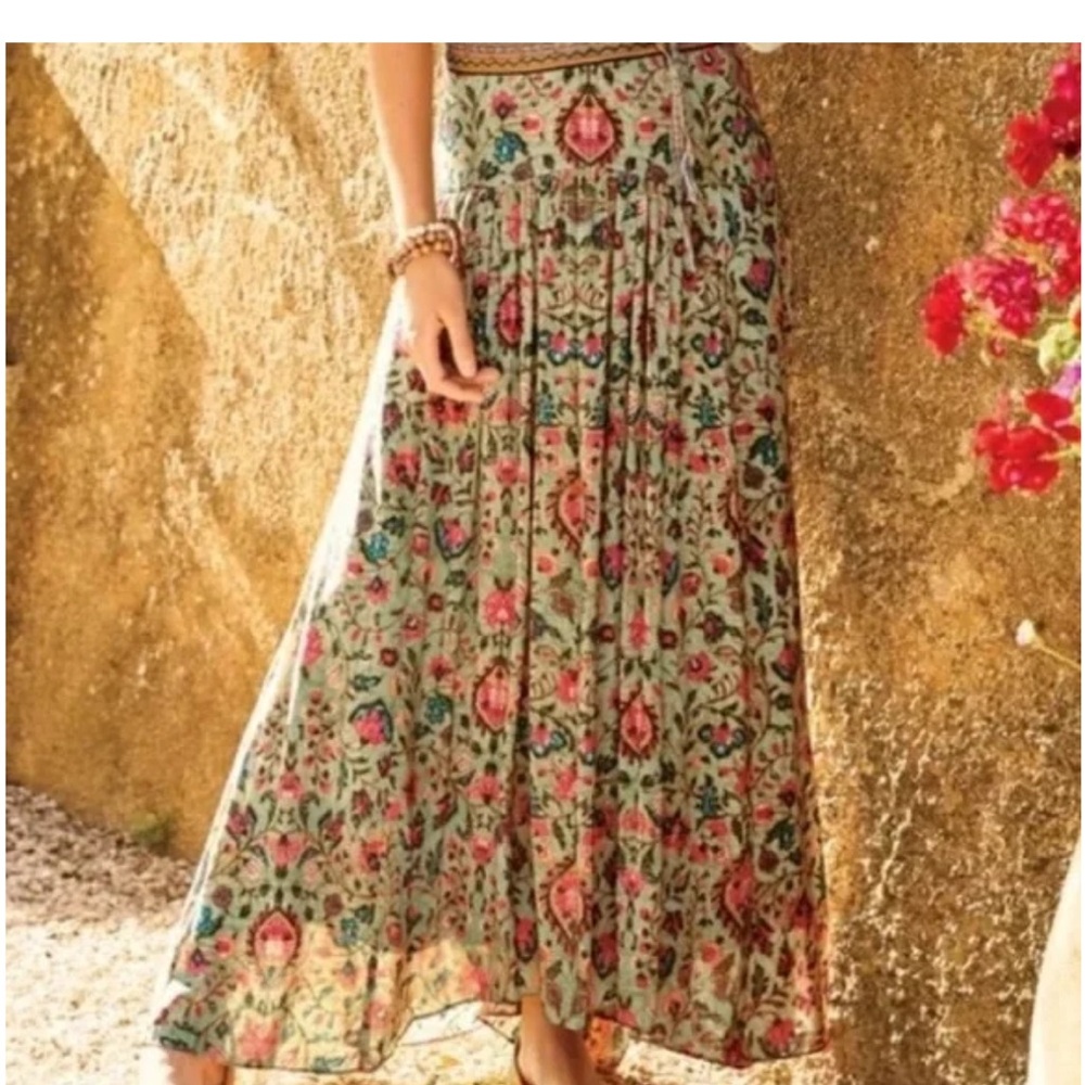 Peruvian Connection Jaipur Maxi Skirt Boho Green - 4